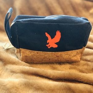 Blue Canvas and cork zipper bag with Eagle